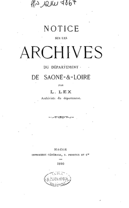 Notice Sur Le Archives Du Departement De Saone-Et-Loire