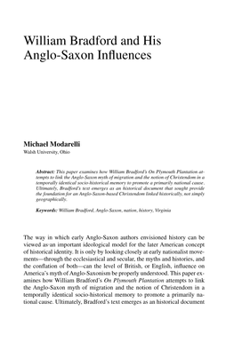 William Bradford and His Anglo-Saxon Influences 39 Writings of King Alfred’S Conception of Christianity