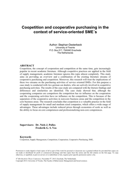 Coopetition and Cooperative Purchasing in the Context of Service-Oriented SME´S