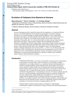 Evolution of Catalases from Bacteria to Humans Europe PMC Funders