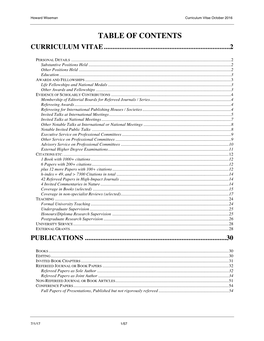 Table of Contents Curriculum Vitae