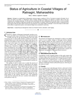 Status of Agriculture in Coastal Villages of Ratnagiri, Maharashtra Balu L