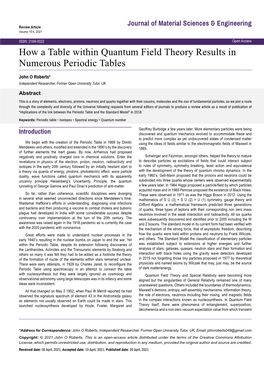 How a Table Within Quantum Field Theory Results in Numerous Periodic Tables