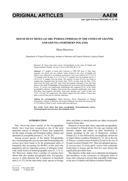 ORIGINAL ARTICLES AAEM Ann Agric Environ Med 2001, 8, 33–38