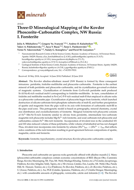 Three-D Mineralogical Mapping of the Kovdor Phoscorite–Carbonatite Complex, NW Russia: I