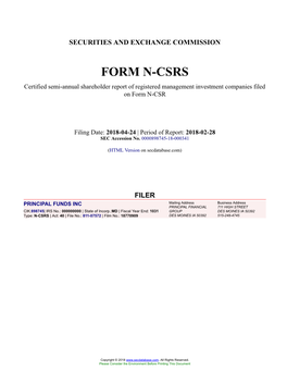 FUNDS INC Form N-CSRS Filed 2018-04-24
