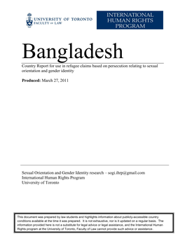 Country Report for Use in Refugee Claims Based on Persecution Relating to Sexual Orientation and Gender Identity Produced