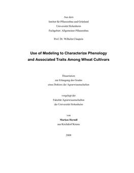 Use of Modeling to Characterize Phenology and Associated Traits Among Wheat Cultivars