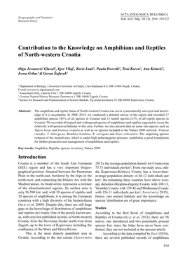 Contribution to the Knowledge on Amphibians and Reptiles of North-Western Croatia