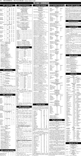 THE DAILY SCOREBOARD NFL Standings MLB Postseason College Football H.S