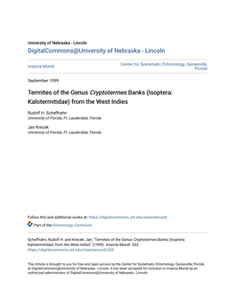 Termites of the Genus &lt;I&gt;Cryptotermes&lt;/I&gt; Banks