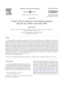 Trends in the Development of Ecological Economics from the Late 1980S to the Early 2000S