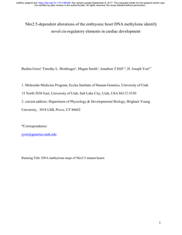 Nkx2.5-Dependent Alterations of the Embryonic Heart DNA Methylome Identify Novel Cis-Regulatory Elements in Cardiac Development