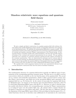 Massless Relativistic Wave Equations and Quantum Field Theory