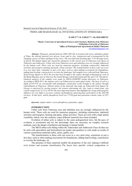 Pedo-Archaeological Investigations in Timisoara