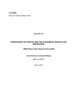 Persistence of Profits and the Systematic Search for Knowledge