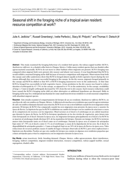 Seasonal Shift in the Foraging Niche of a Tropical Avian Resident: Resource Competition at Work?