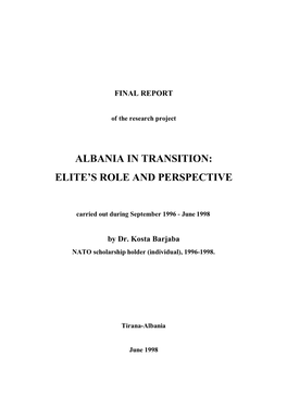 Albania in Transition: Elite’S Role and Perspective