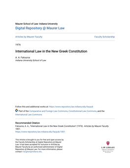 International Law in the New Greek Constitution