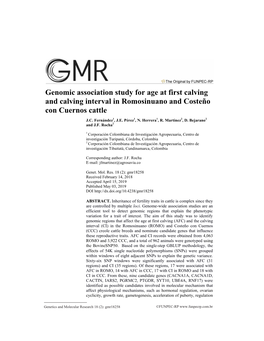 Genomic Association Study for Age at First Calving and Calving Interval in Romosinuano and Costeño Con Cuernos Cattle J.C