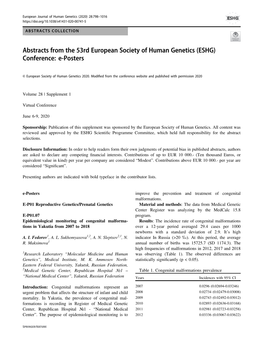 Abstracts from the 53Rd European Society of Human Genetics (ESHG) Conference: E-Posters