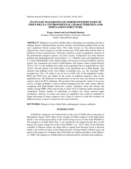 Status of Mangroves of North-Western Part of Indus Delta: Environmental Characteristics and Population Structure