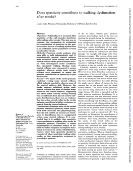 Does Spasticity Contribute to Walking Dysfunction After Stroke?