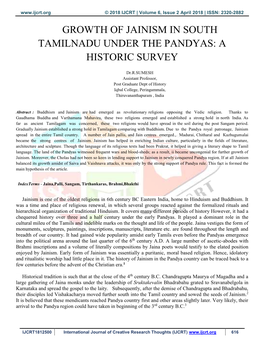 Growth of Jainism in South Tamilnadu Under the Pandyas: a Historic Survey