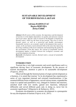 Sustainable Development of Tourism Banja Laktasi