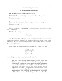 2. Propositional Equivalences 2.1. Tautology/Contradiction