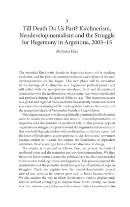 Kirchnerism, Neodevelopmentalism and the Struggle for Hegemony in Argentina, 2003-2015