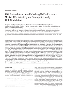 PDZ Protein Interactions Underlying NMDA Receptor- Mediated Excitotoxicity and Neuroprotection by PSD-95 Inhibitors