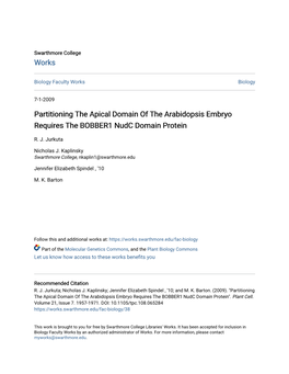 Partitioning the Apical Domain of the Arabidopsis Embryo Requires the BOBBER1 Nudc Domain Protein