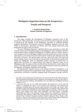 Philippine Linguistics from an SIL Perspective— Trends and Prospects1