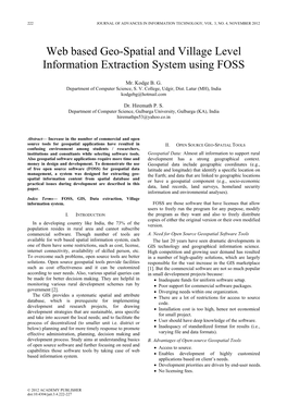 Web Based Geo-Spatial and Village Level Information Extraction System Using FOSS