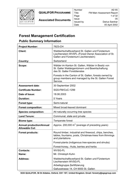 Forest Management Certification Public Summary Information