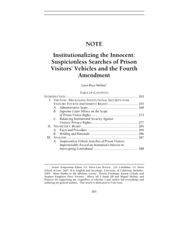 NOTE Institutionalizing the Innocent: Suspicionless Searches of Prison Visitors' Vehicles and the Fourth Amendment