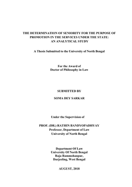 The Determination of Seniority for the Purpose of Promotion in the Services Under the State: an Analytical Study