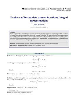 Products of Incomplete Gamma Functions Integral Representations