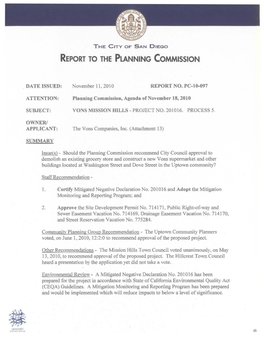 Report to the Planning Commission