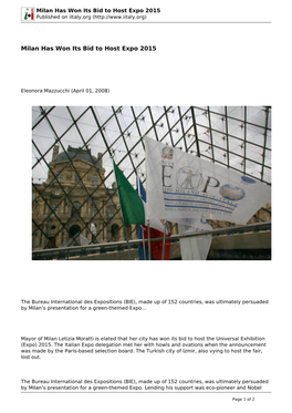 Milan Has Won Its Bid to Host Expo 2015 Published on Iitaly.Org (