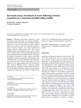 Increased Energy Investment in Testes Following Territory Acquisition in a Maternal Mouthbrooding Cichlid