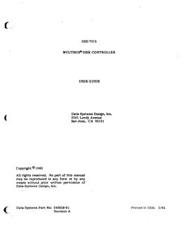 DSD 7215 Multibuse DISK CONTROLLER Copyright © 1983