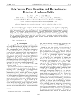 High-Pressure Phase Transitions and Thermodynamic Behaviors of Cadmium Sulﬁde