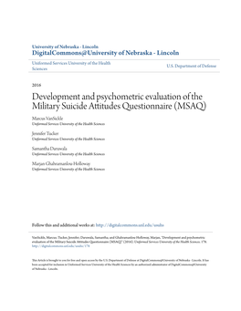 Development and Psychometric Evaluation of the Military Suicide Attitudes Questionnaire (MSAQ) Marcus Vansickle Uniformed Services University of the Health Sciences