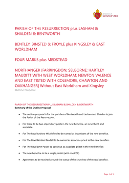 PARISH of the RESURRECTION Plus LASHAM & SHALDEN & BENTWORTH BENTLEY, BINSTED & FROYLE Plus KINGSLEY & EAST WORL