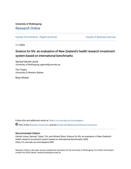 An Evaluation of New Zealand's Health Research Investment System Based on International Benchmarks