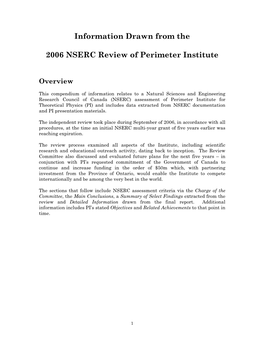 2006 NSERC Peer Review of Perimeter