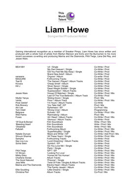 Liam Howe Complete CV