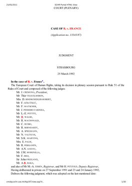 Judgment B. V. France 25 March 1992